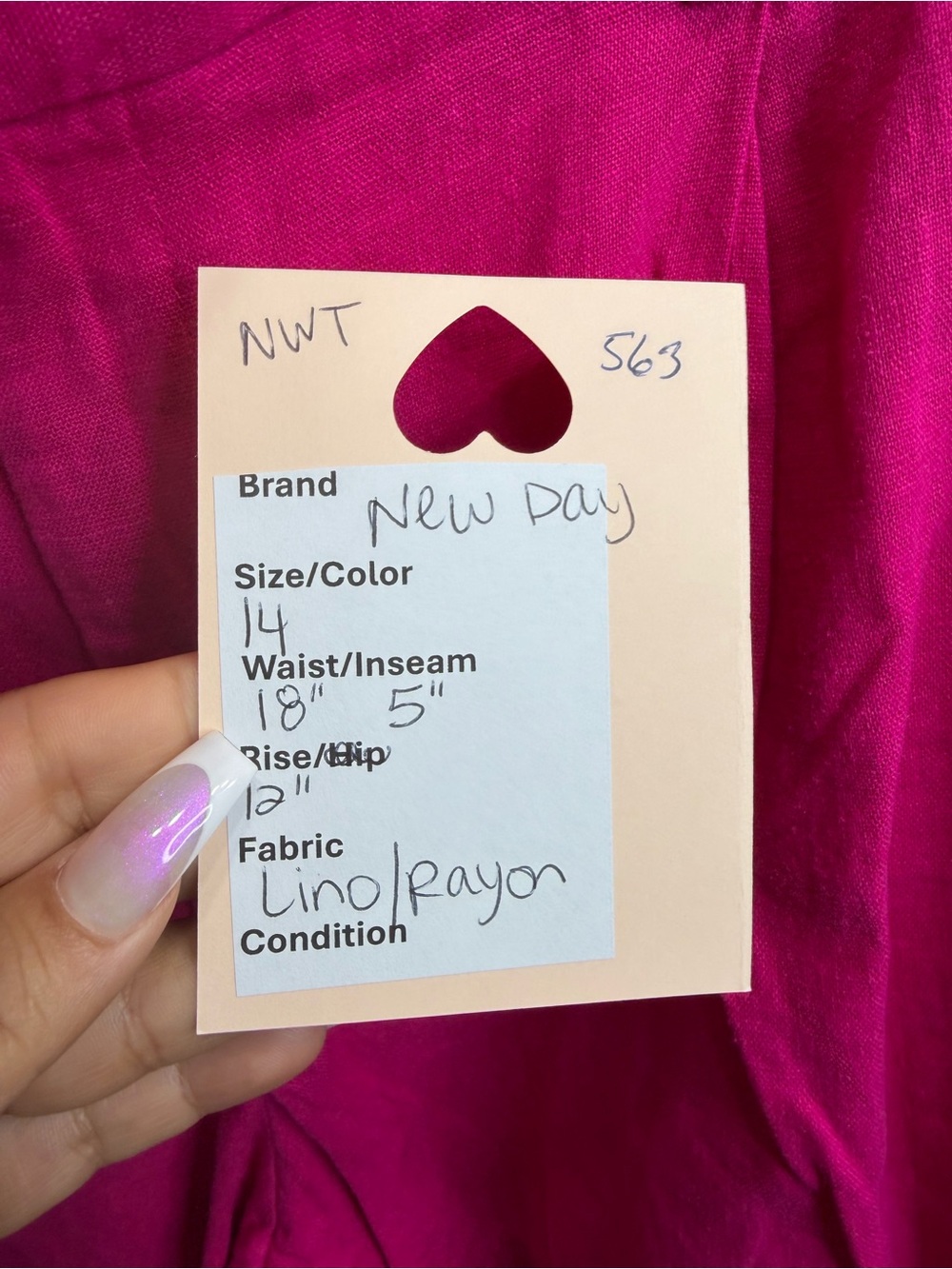 New Day Linen Blend Shorts Size 14 Fuchsia Pink NWT Summer Casual Pockets - Picture 8 of 8